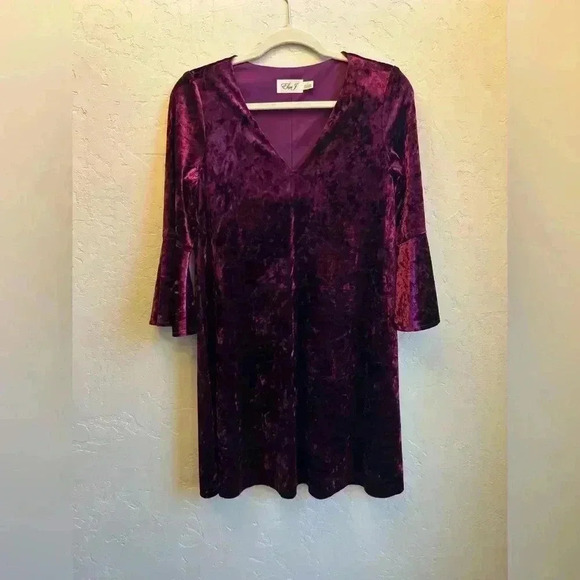 Eliza J crushed velvet bell sleeve Whimsigoth shift dress  6 Fairycore romantic - Picture 2 of 9